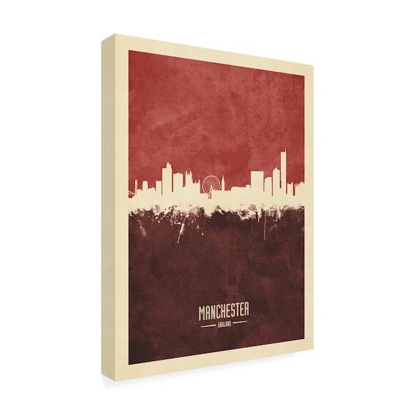 Michael Tompsett 'Manchester England Skyline Reds' Canvas Art,35x47